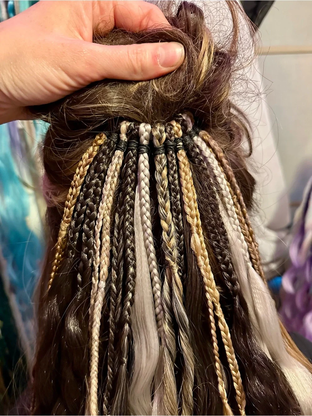 Hand-Braided Multi-Tone Long Wig in Brown with Blonde Highlights
